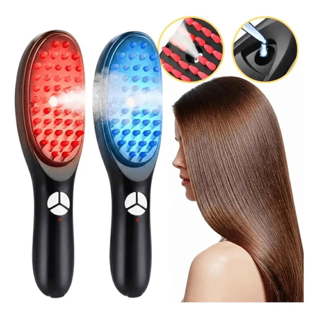 Escova Elétrica Massageadora Capilar LED Estimula Crescimento Reduz Queda e Frizz Relaxamento Brilho