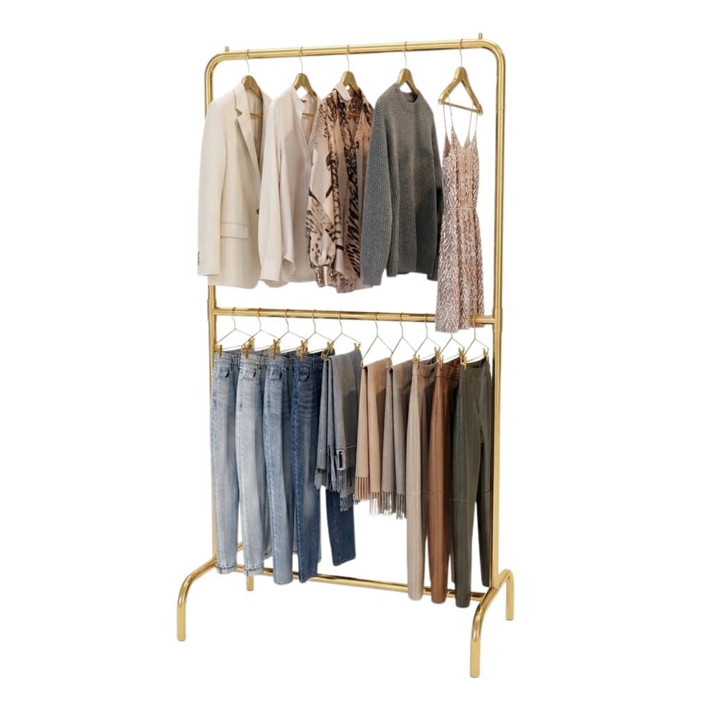 Arara Desfile Dupla  Dobravel 80cm - Cabideiro Organizador Para  Lojas - Dourada