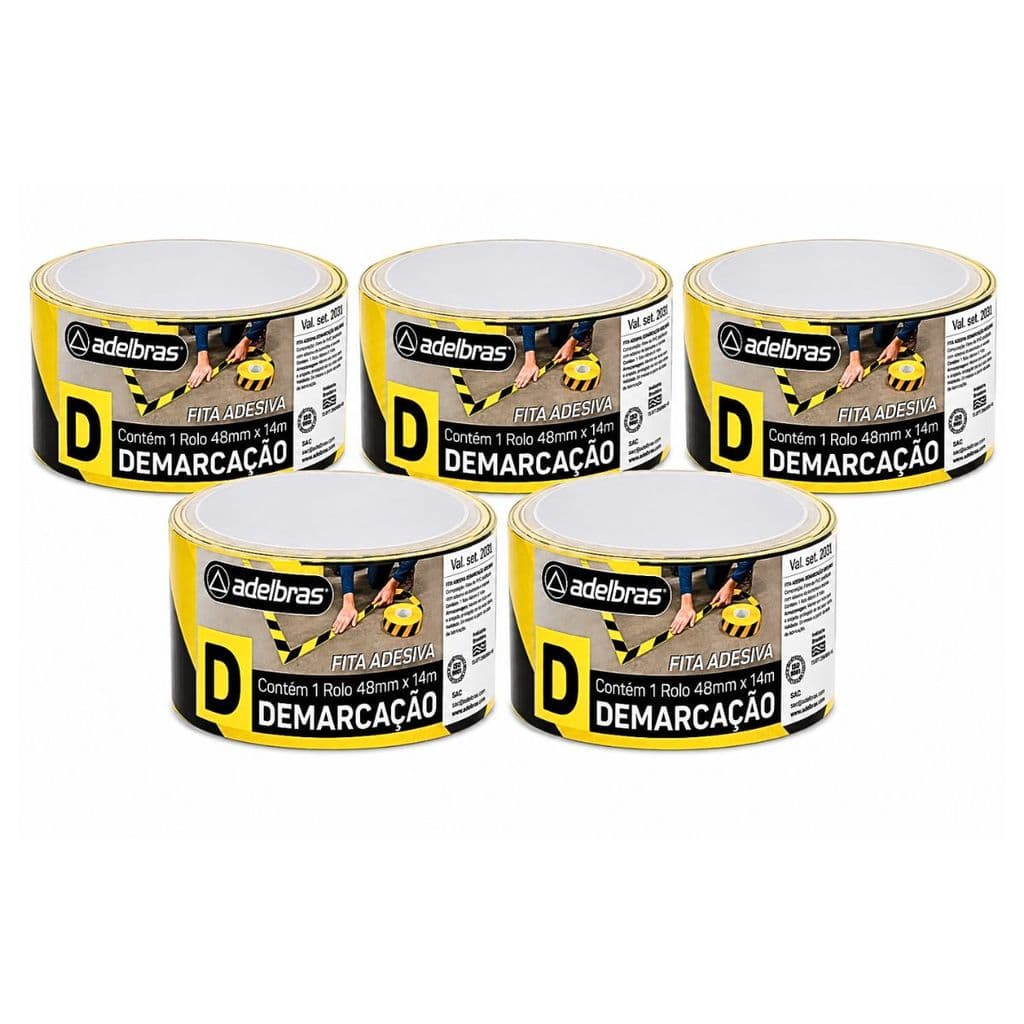 Kit 5 Un Fita Demarcação de Solo 48mm x 14m  Zebrada PVC