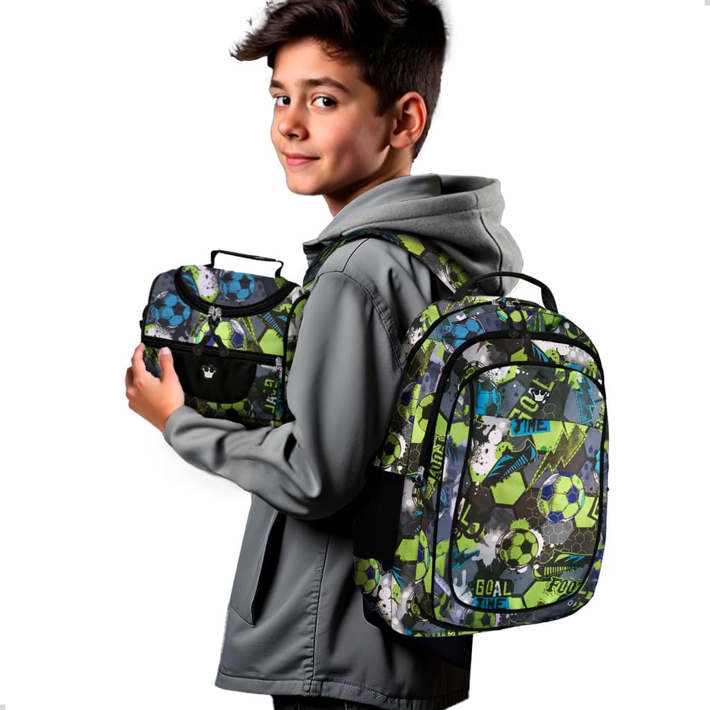 Kit Mochila Juvenil Grande + Bolsa Térmica Escolar Meninos Meninas