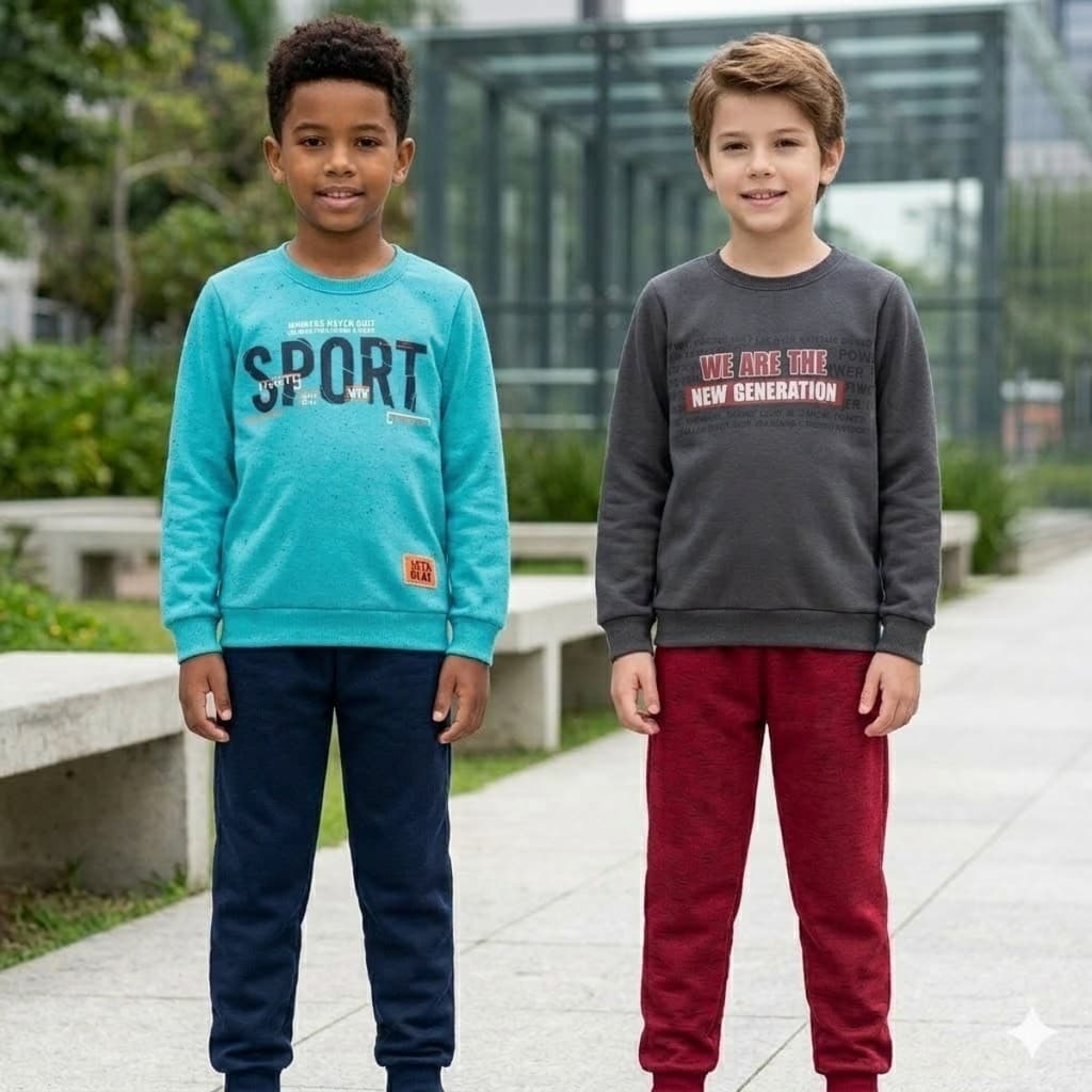 Combo 4 peças Moletom Fechado Flanelado Menina Menino Estampas Sortidas Conjunto 04-14 Promoção e Descontos