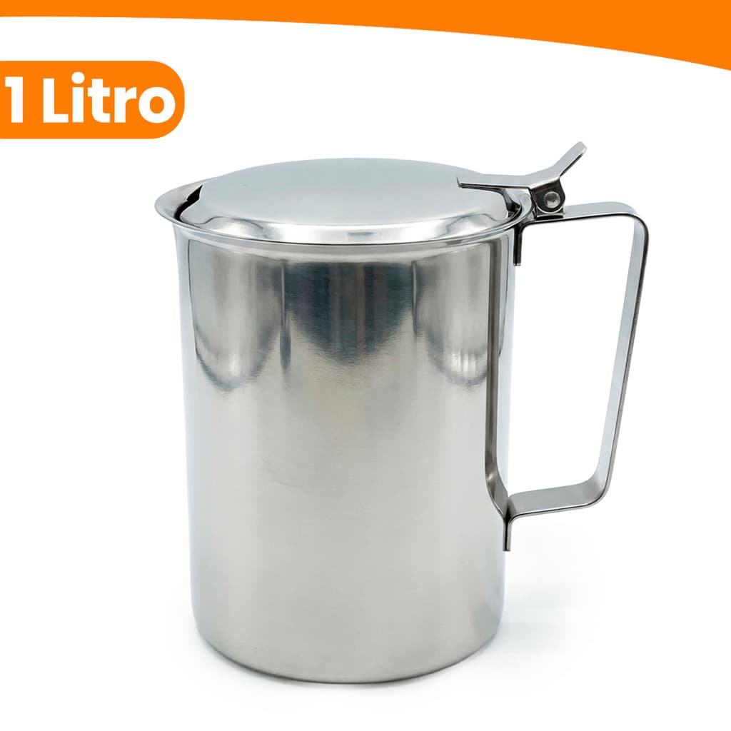 Jarra Em Aço Inox Resistente Com Tampa e Alça 1 Litro Água Suco Leite Refrigerante