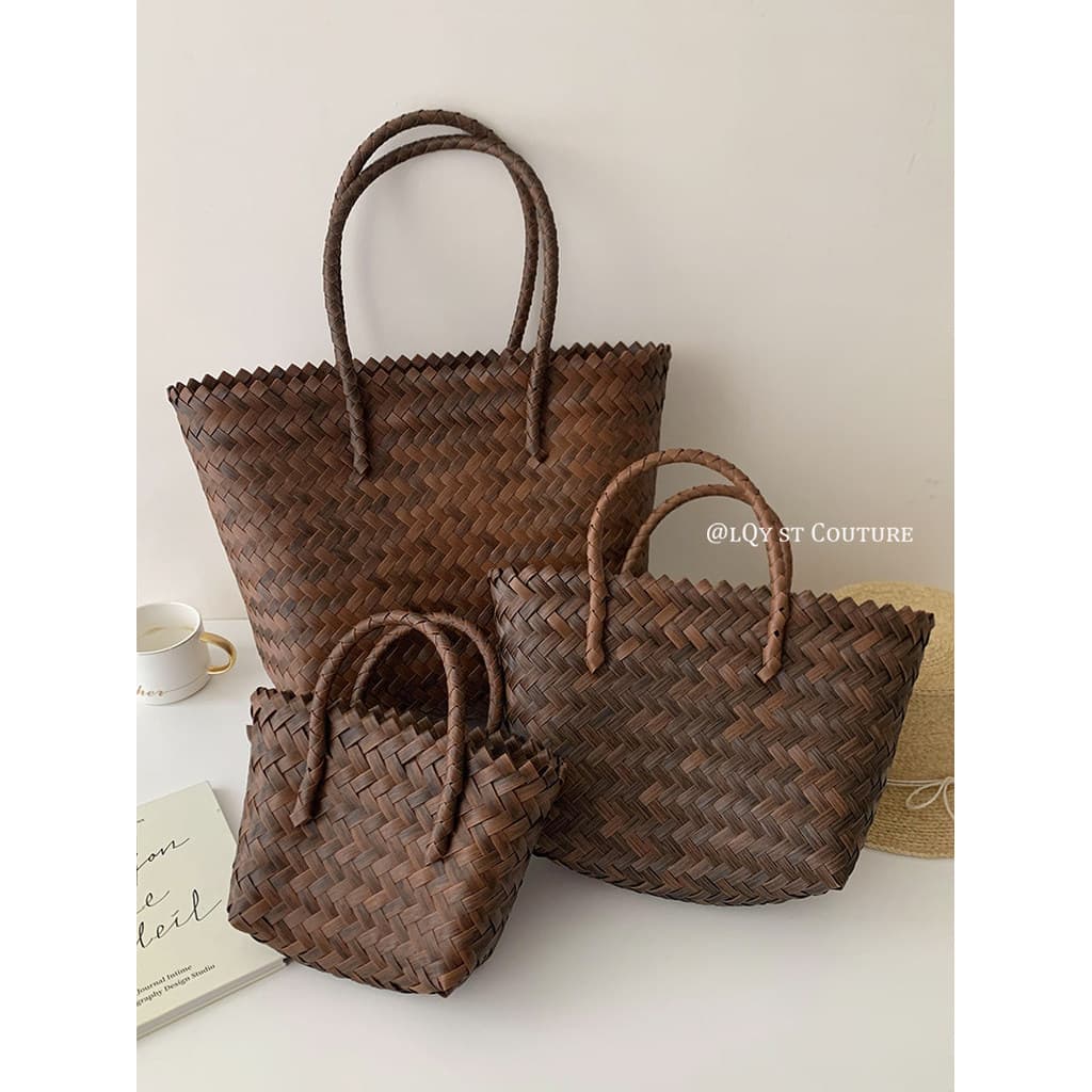 Li Qiaoyou Nicho Art Estilo Retro Sacola Grande Capacidade Lazer Férias All-Match Tecido Cesta de Vegetais Bolsa