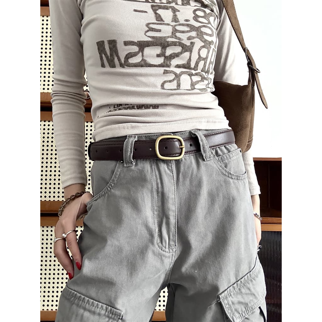 Versão coreana Retro cinto masculino simples moda All-Match Oval fivela cinto feminino combinando Jeans Casual estudante