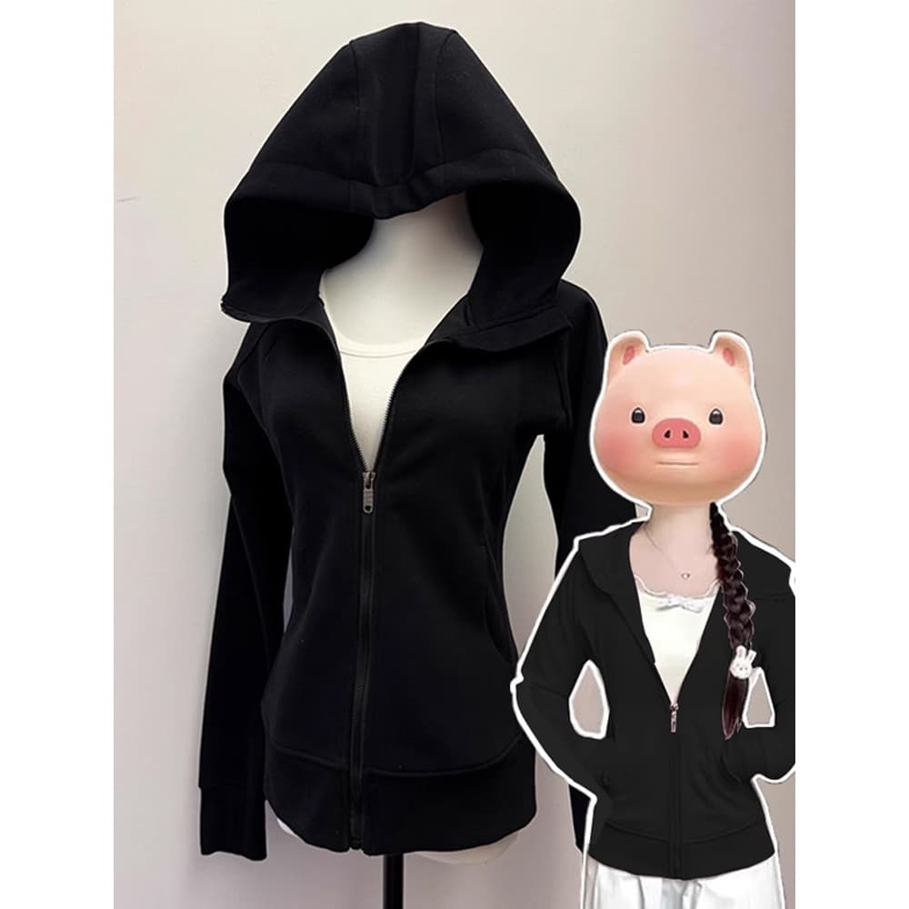 Preto fino-ajuste moletom jaqueta feminina cintura estreita espinha de peixe roupas de Yoga gigante bonito topo magro in