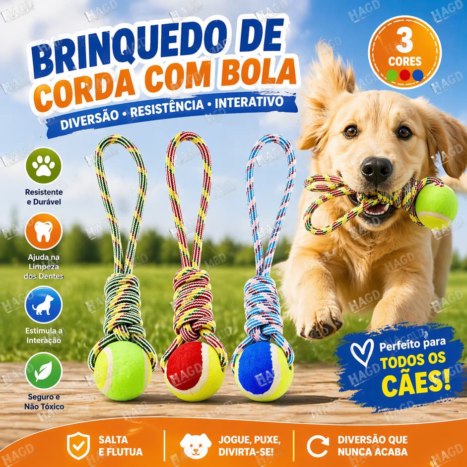 Mordedor Pet Bola de Tênis com Alça de Corda Resistente - Brinquedo que Pula e Flutua para Cães Ativos