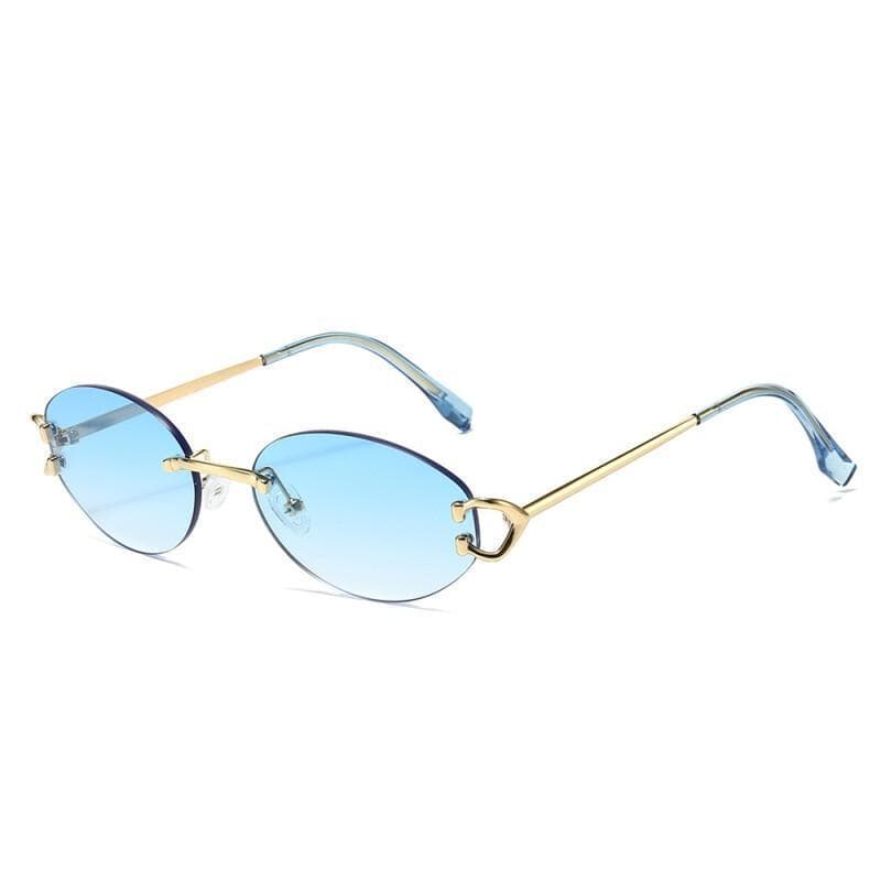 Óculos de Sol Femininos de Metal Sem Armação Oval, Novos Óculos de Sol Masculinos de Metal UV400 para Viagens e Atividad