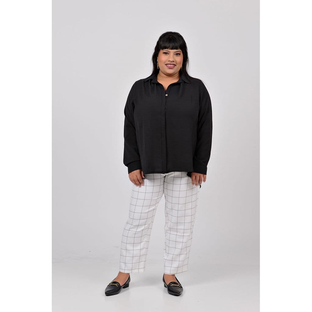 Camisa Social Feminina Preta Plus Size