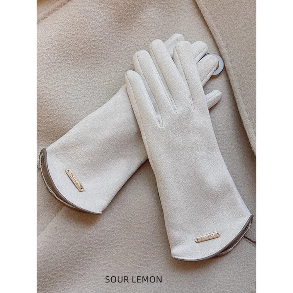 Novo estilo luvas de tela sensível ao toque sem dedos inverno senhoras versão coreana camurça forro de lã outono ciclism