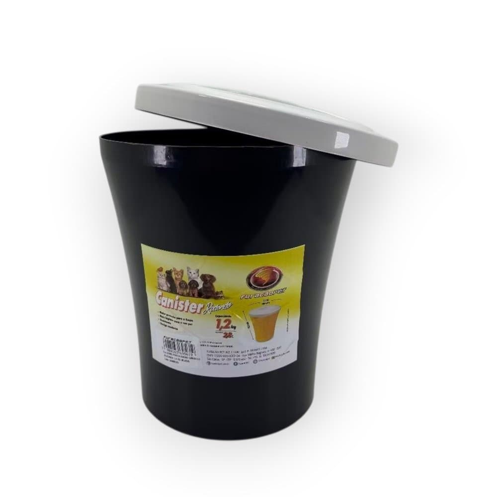 Porta Ração 1,2kg Furacão Pet Preto com Tampa | Pote Hermético para Cachorro, Gato e Pets | Mantém Ração Fresca e Proteg