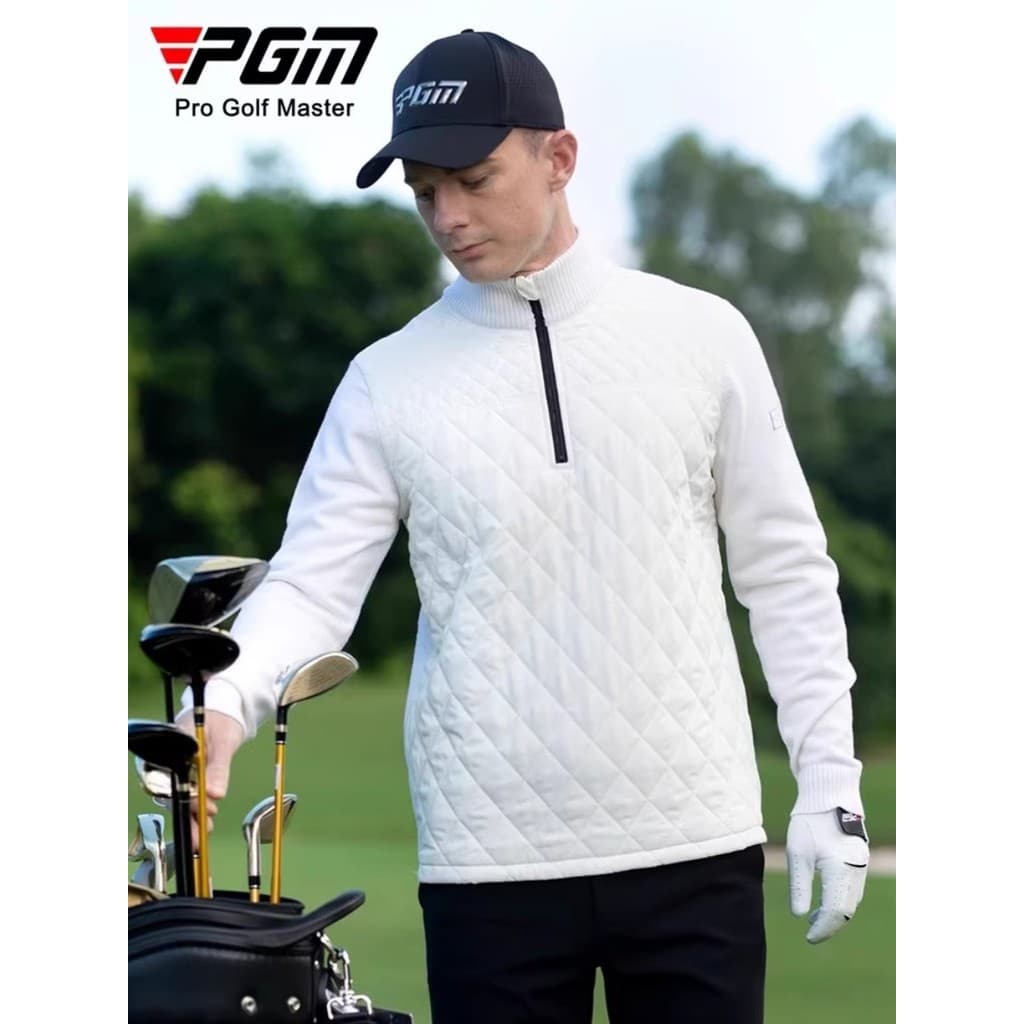 Suéter de golfe PGM masculino outono inverno quente tecido acolchoado roupas com zíper gola alta suéter de lã