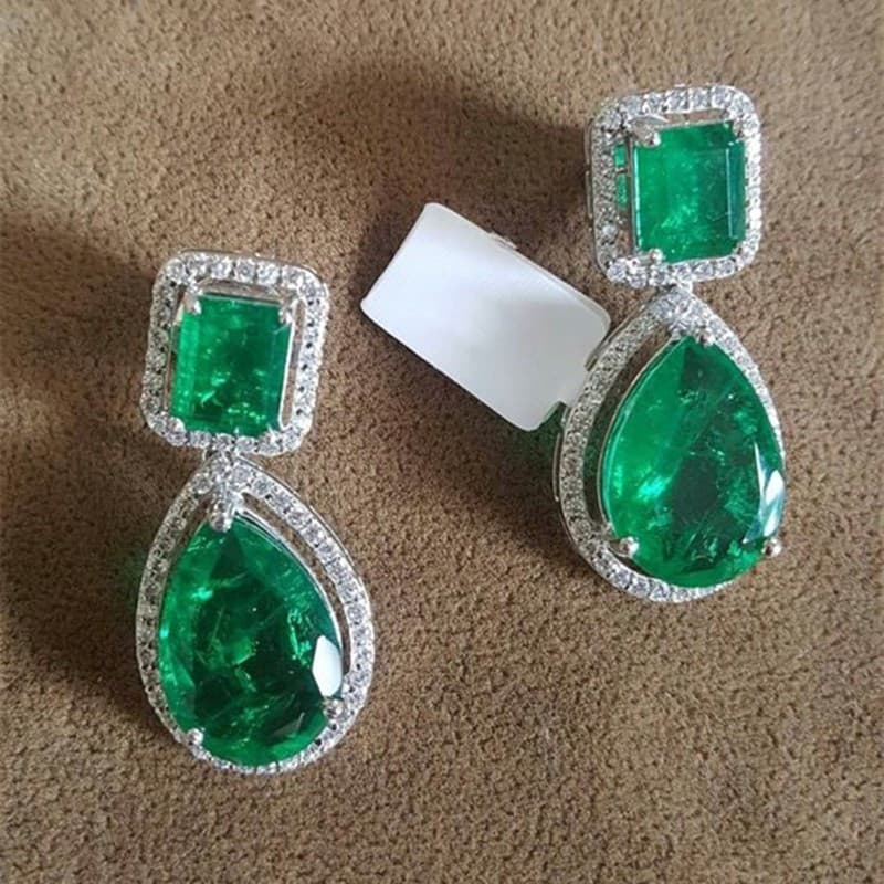 Clássico brincos de gota de água micro-incrustados de esmeralda zircão em forma de pêra brincos longos brincos de festa