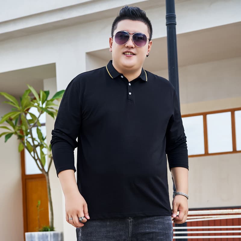 2023 outono novo estilo moda masculina de manga comprida lapela camisa polo Extra grande cara gordo camiseta topo mais g