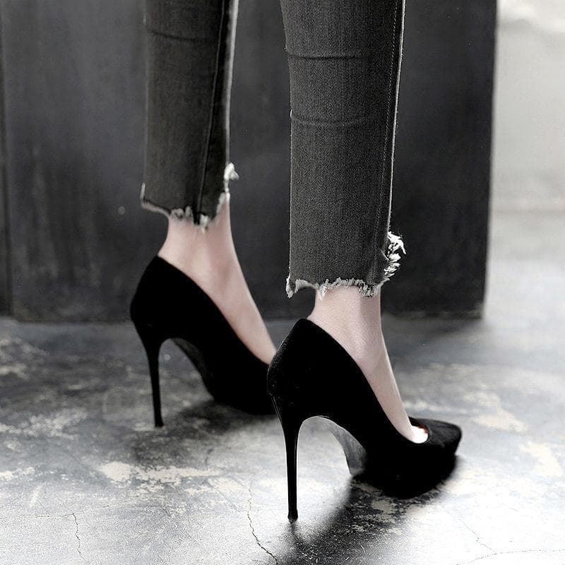 Longo em pé não cansado preto salto alto feminino Stiletto Night Club 2022 novo estilo elegante sapatos de trabalho prof