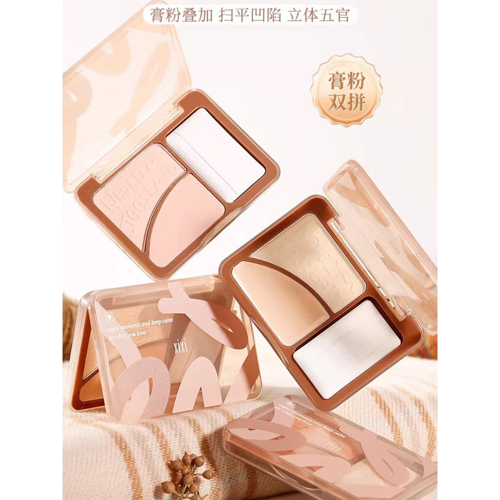 Duas cores de disco alto vitalidade Blush corretivo corretivo três em um disco rasgo sulco iluminando F