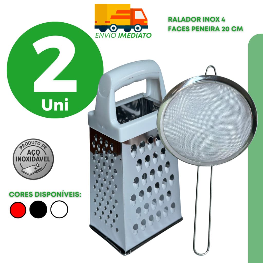 Combo Ralador e Peneira em Aço Inox com Cabo Ergonômico para Cozinha Ideal para o Dia a Dia
