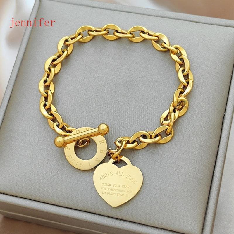 jennifer Elegante Coração Design Corrente Aço Inoxidável Jóias Fácil OT Fivelas Brilhando Mão Para Uso Diário