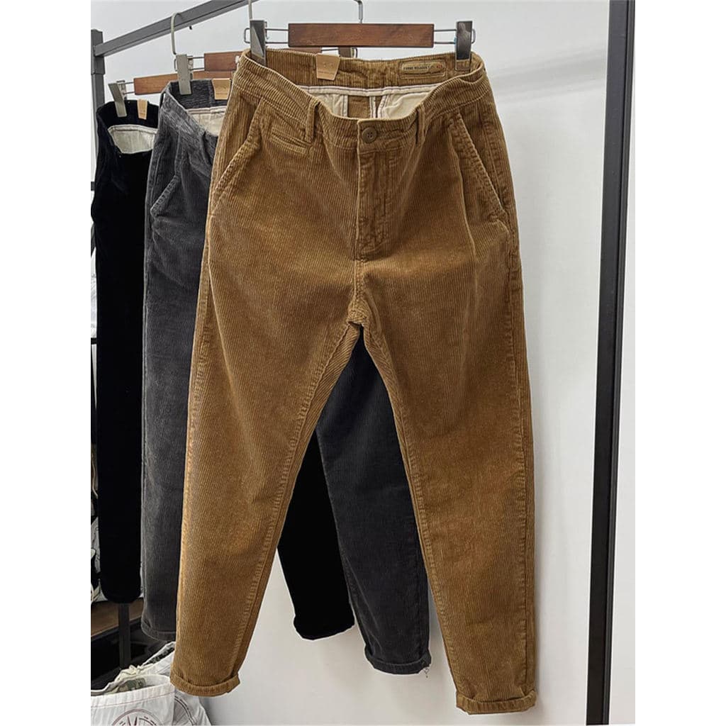 Outono inverno quente grosso pesado Retro veludo estiramento solto pequeno reto calças casuais masculinas All-Match maca