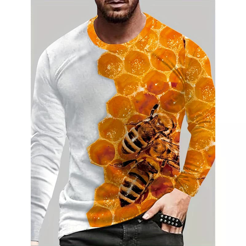 Engraçado Favo De Mel Abelha Impressão 3D Camisetas Das Mulheres Dos Homens Casual Manga Longa T Camisa Streetwear Haraj