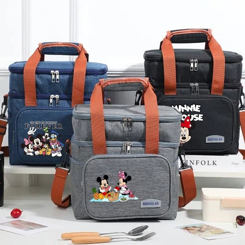 Bolsa Grande para Almoço do Mickey Mouse, Bolsa Térmica de Dupla Camada da Minnie para Camping e Piquenique ao Ar Livre