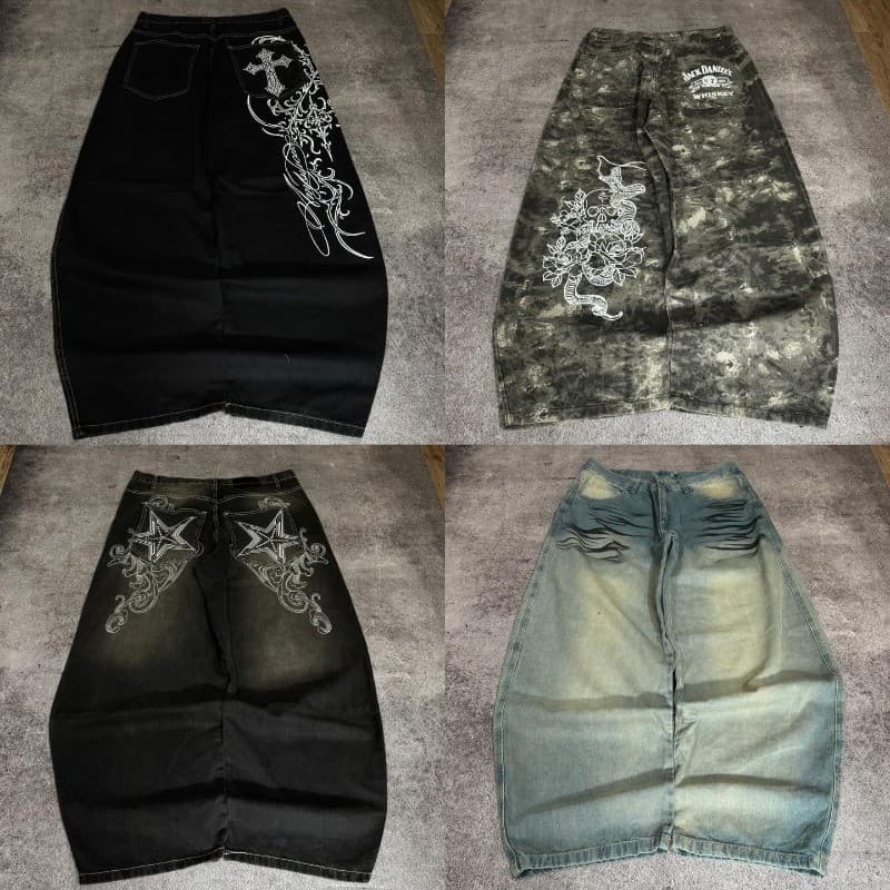 Moda Vintage Nova Impressão De Grandes Dimensões Lavado Baggy Jeans Senhoras Y2K Gótico Hip Hop Casual Coringa Cintura A