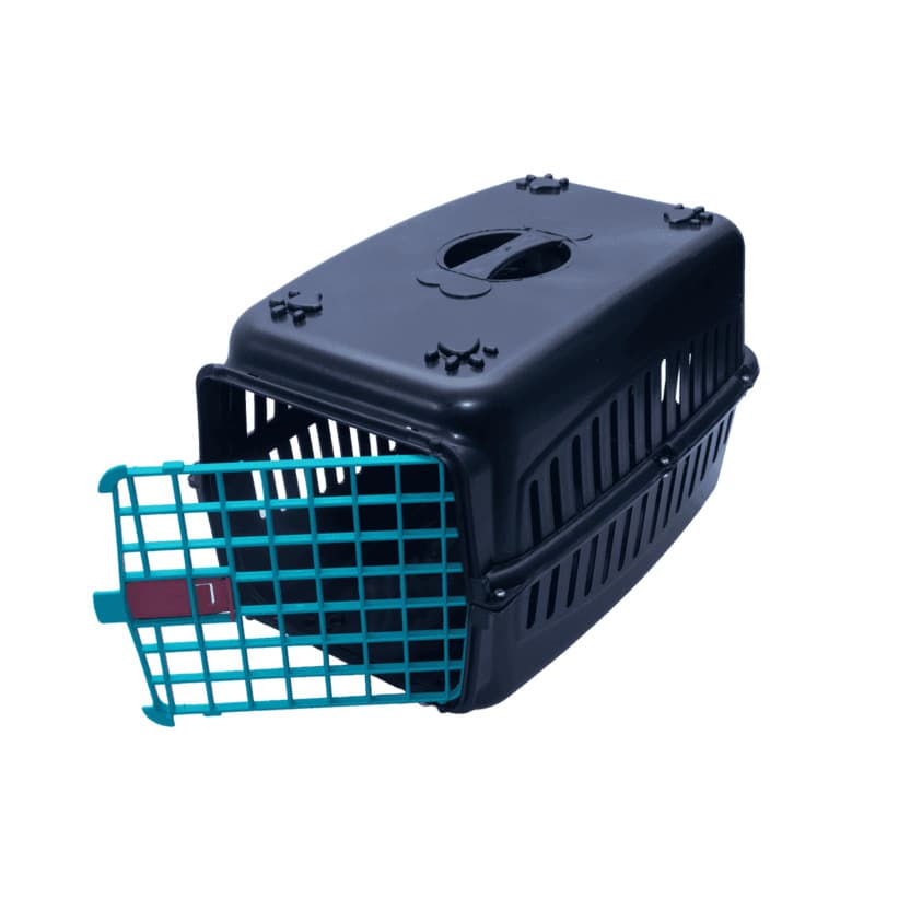 CAIXA DE TRANSPORTE PET Nº1 PRETA COM A PORTA COLORIDA filhotes Cão Gato Ave Roedor