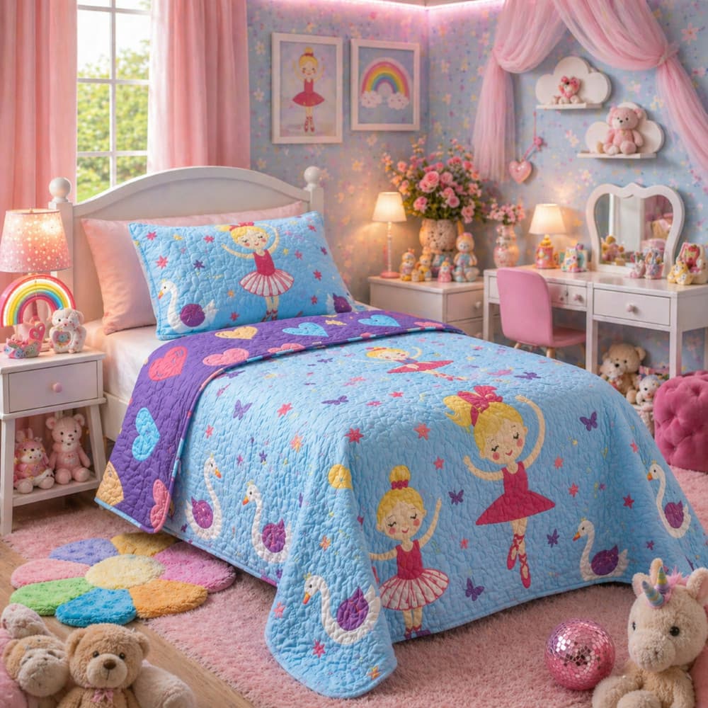 Kit Colcha Cobre Leito Infantil Solteiro Dupla Face 2 em 1 Menina Menino 2 Peças Decoração Presentes