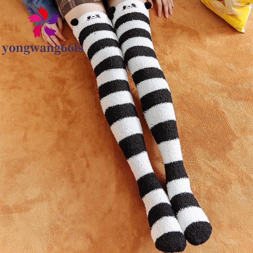YONGWANG Meias Altas Acima Do Joelho , Listradas Desenhos Animados Bezerro Neve Scoks , Urso JK Coxa Alta De Inverno Fem