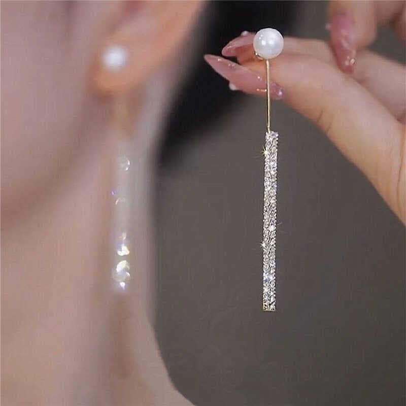 High-End sentimento cheio de diamante borla brincos feminino luz luxo olhar rosto fino requintado pérola brincos prata a