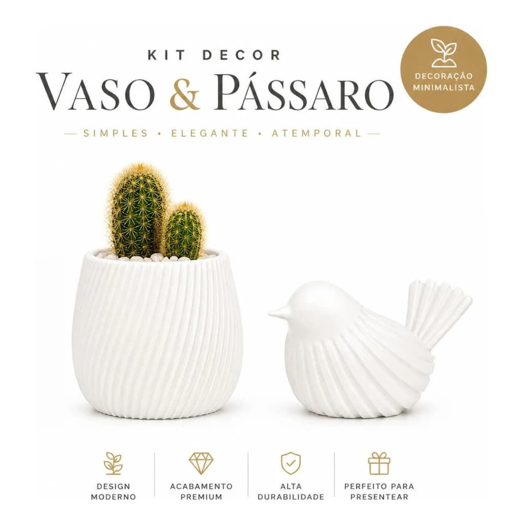 Kit Decoração Sala Vaso Pássaro Escultura Minimalista Moderna Elegante Quarto Escritório Design Novo