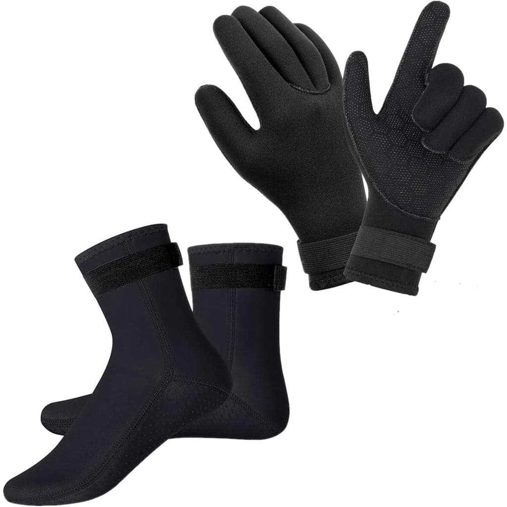 3mm Neoprene Gloves and Socks, 3mm Thermal Diving Gloves and Socks with Adjustable Waist Strap, Flexible Wetsuit Glove a