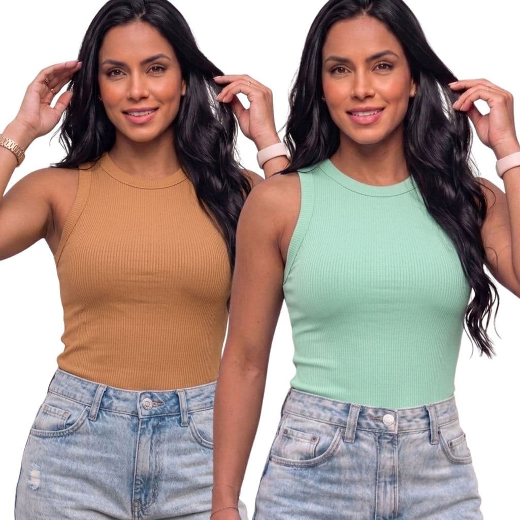 Regata Feminina Ribana Premium Canelada Estilo Blogueira Confortável Casual Academia Atual