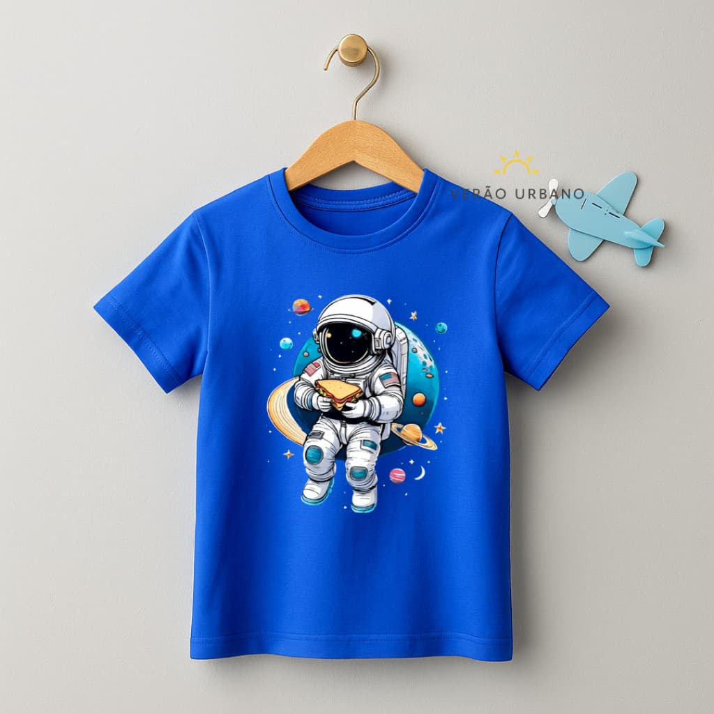 Camiseta infantil "Astronauta" tam 2 ao 16 camisa unissex juvenil