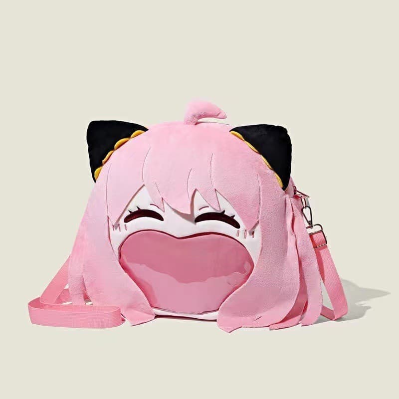 Bolsa Transversal Itabag Pelúcia Kawaii Anime Miku Anya Reforçada para Eventos e Fãs