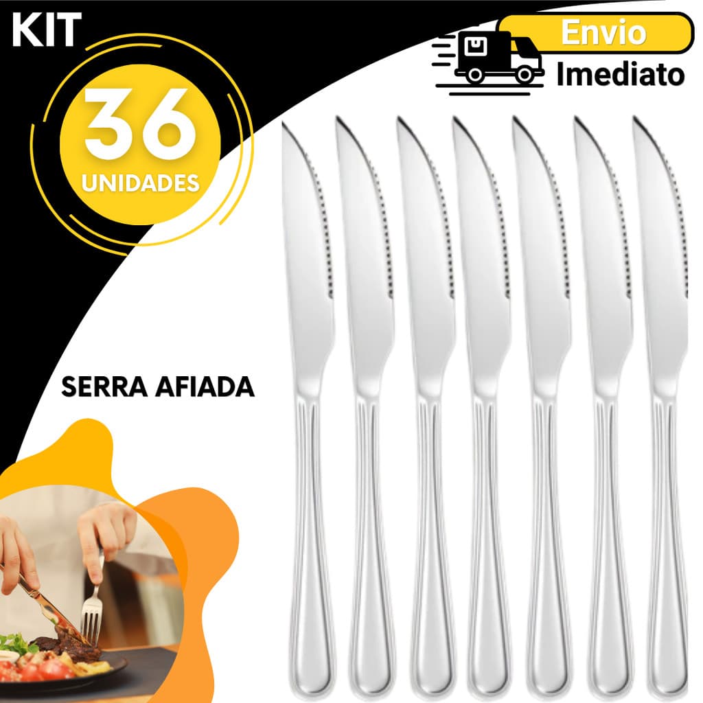 Kit Facas Inox  Talher mesa e Churrasco 6 15 20 36 Unidades | Faca Cozinha Restaurante Atacado Kit Econômico