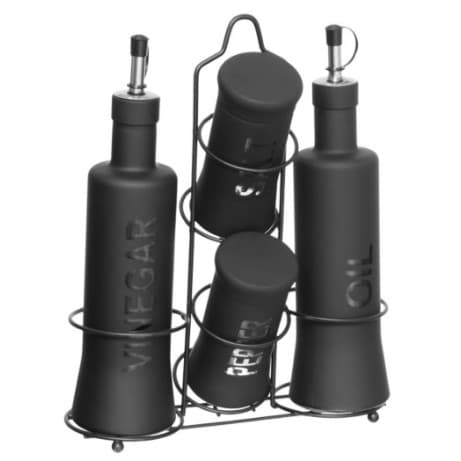 Galheteiro Nero 5 Peças Com Suporte Em Inox - Hauskraft