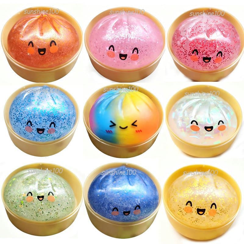 Glitter Bolinho Brinquedo Mole Cristal Vapor Bun Baozi Anti Estresse Espremer Bolas Fidget Presente Divertido