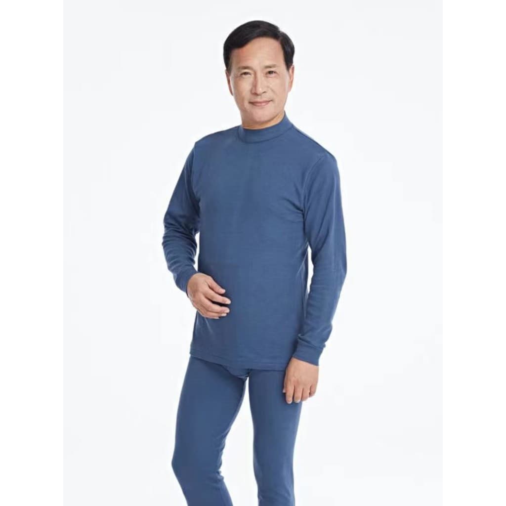 Roupas de outono masculinas idosas de meia-idade moletom de algodão roupa íntima peça única gola alta algodão puro médio
