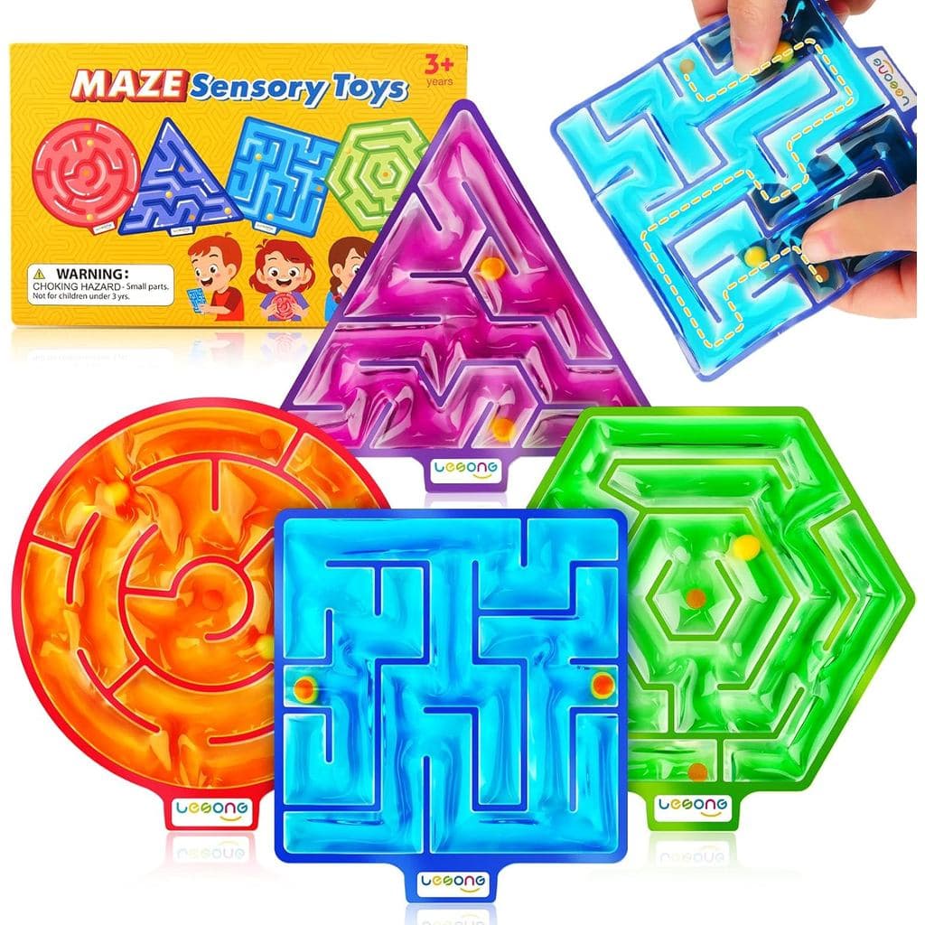 Brinquedos Sensoriais Squishy para Crianças: Pacote com 4 Brinquedos Sensoriais Labirinto para Autismo - Brinquedos Anti
