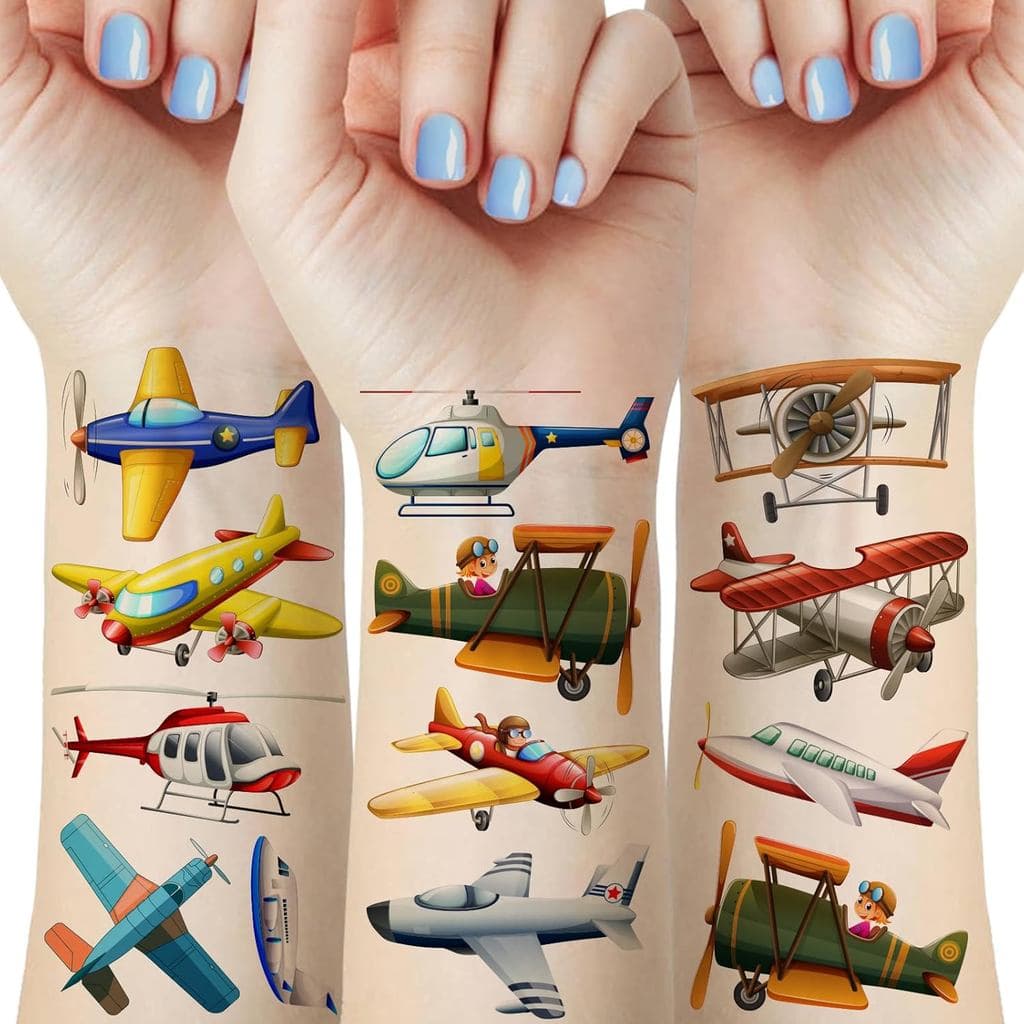 40 Pieces Airplane Temporary Tattoos, Birthday Party Decorations, Airplane Party Favors Supplies Decorations For Kids Bo