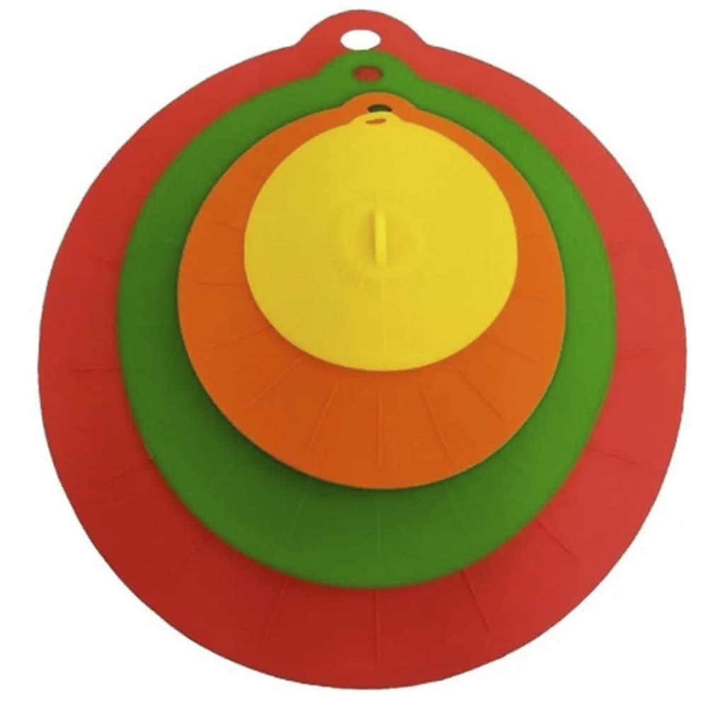 Tampa de Silicone Universal Kit 4 Uni Tamanhos Diferentes Pote Panela Prato Copo Conserva Comida Bebidas