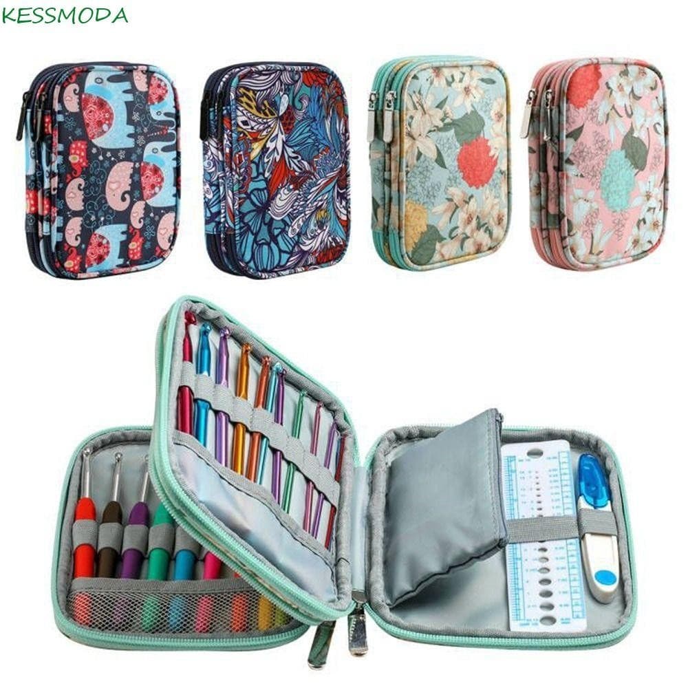 Kesselmanmoda Bolsa De Gancho De Crochê De 2 Camadas , Estojo De Kit De Tricô Vazio Retangular De Tecido Oxford , Zíper