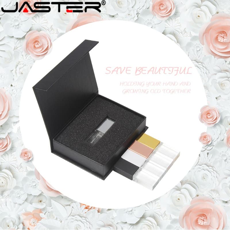 JASTER Logotipo Personalizado Gratuito USB 2.0 Flash Drive 128 Mb Cristal + Preto Caixa Pen 4 Gb Estúdio De Fotografia F