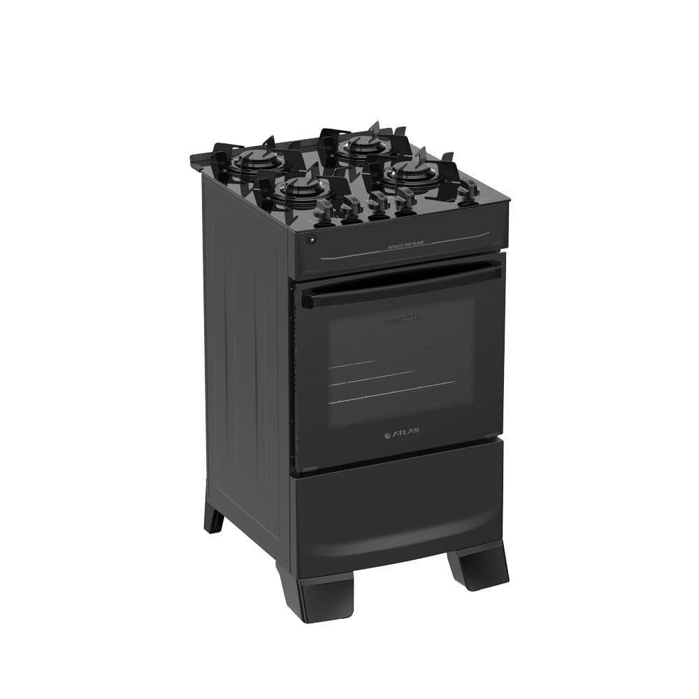 Fogão a Gás Atlas Monaco Top Glass 4 Bocas Mesa de Vidro Preto