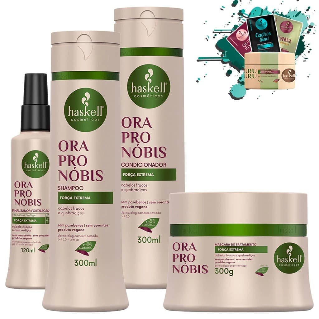 Shampoo Condicionador e Máscara 300ml/gr + Finalizador 120ml Ora Pro Nóbis Haskell