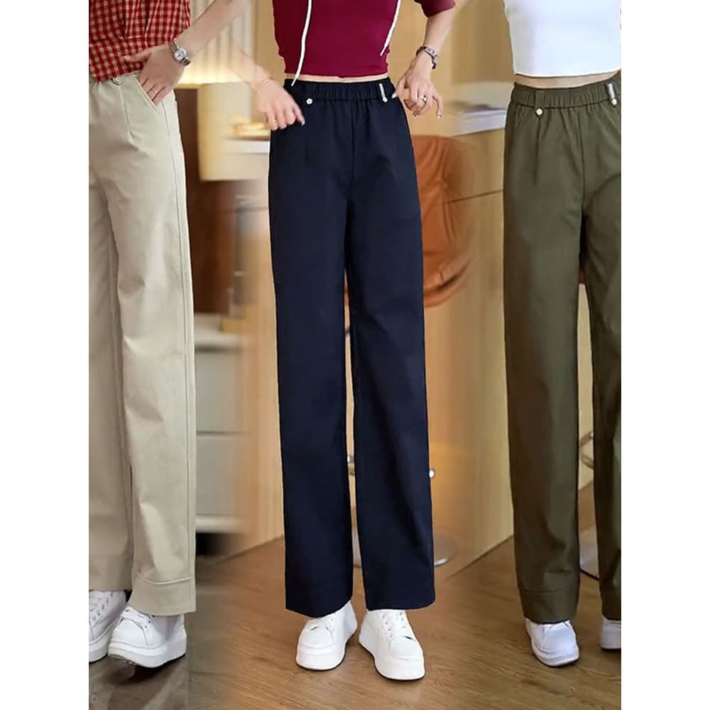 2026 início do outono novo estilo cintura elástica estreita calças de perna larga feminina Casual mais magro olhar alto