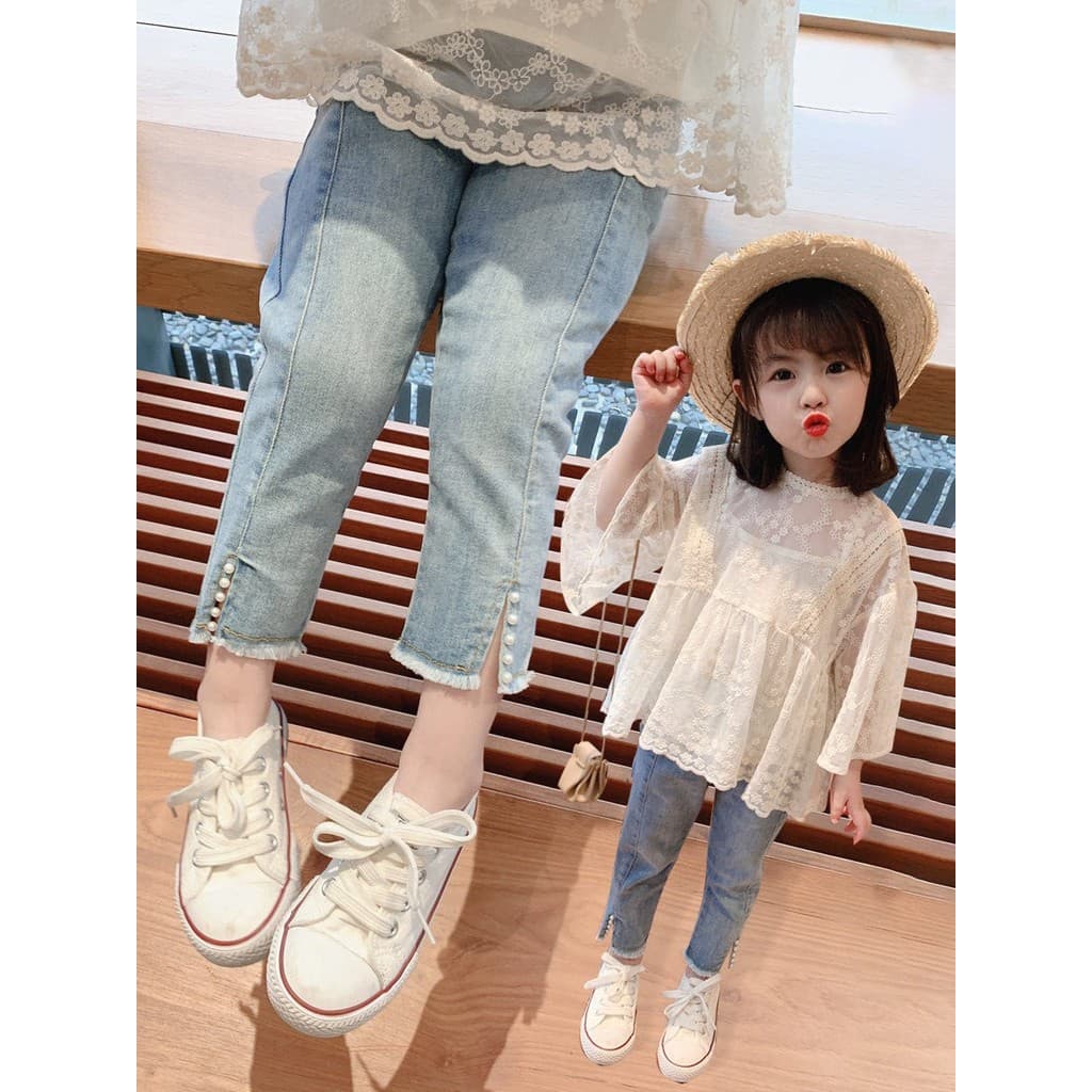 Meninas Jeans magros 2026 primavera outono novo estilo versão coreana crianças moda calças casuais meninas All-Match cal