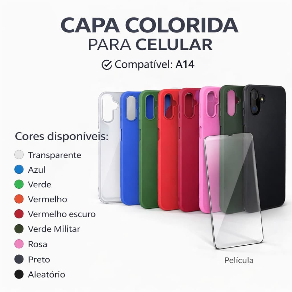 Capinha de Silicone Aveludada Para Samsung Galaxy A14 Coloridas Capa