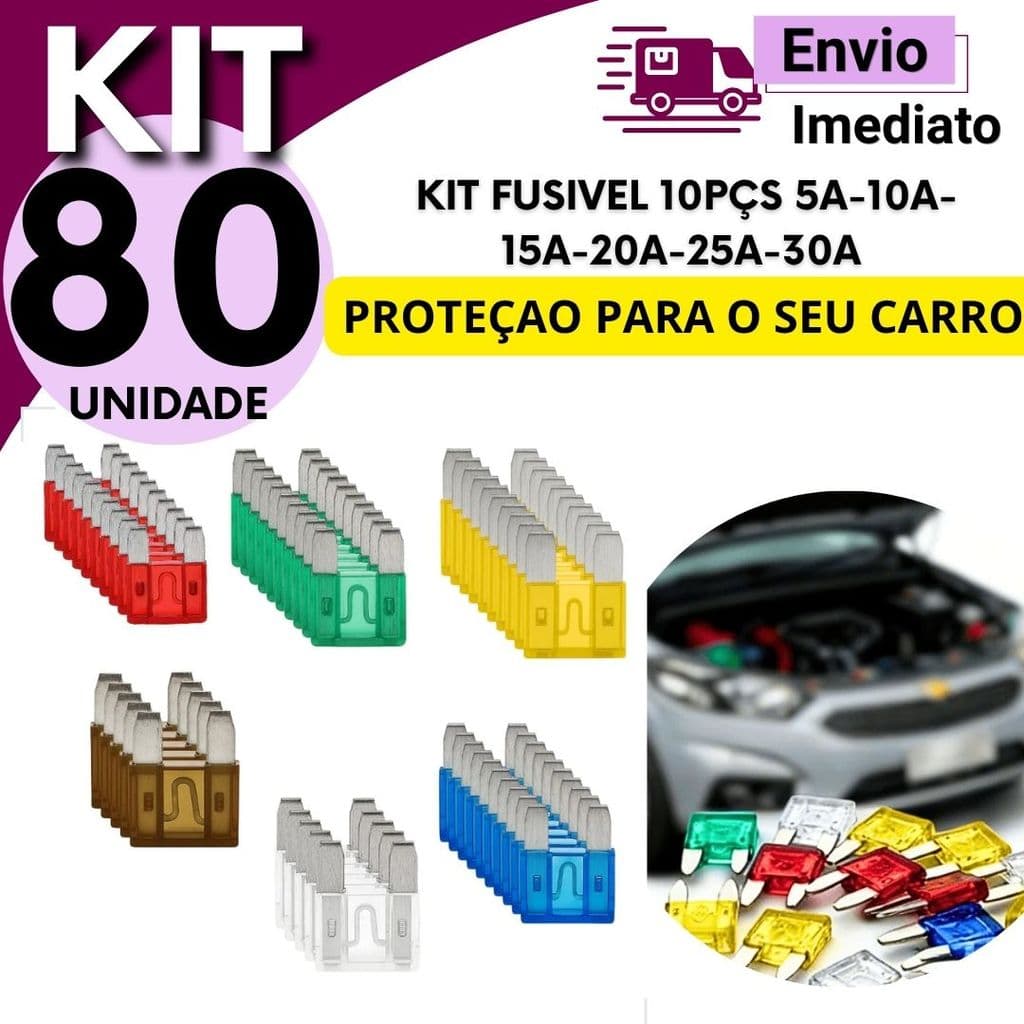 Kit Fusível Automotivo Sortido 5A a 30A Proteção Elétrica Carro Moto Kit 20 40 60 80 Unidades