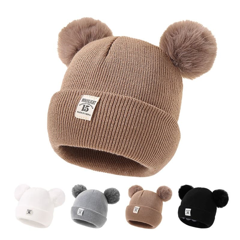 Chapéu Infantil De Inverno Para Crianças Chapéus De Malha Quente Bebês Com Pom Kids Cor Sólida Meninas Acessórios